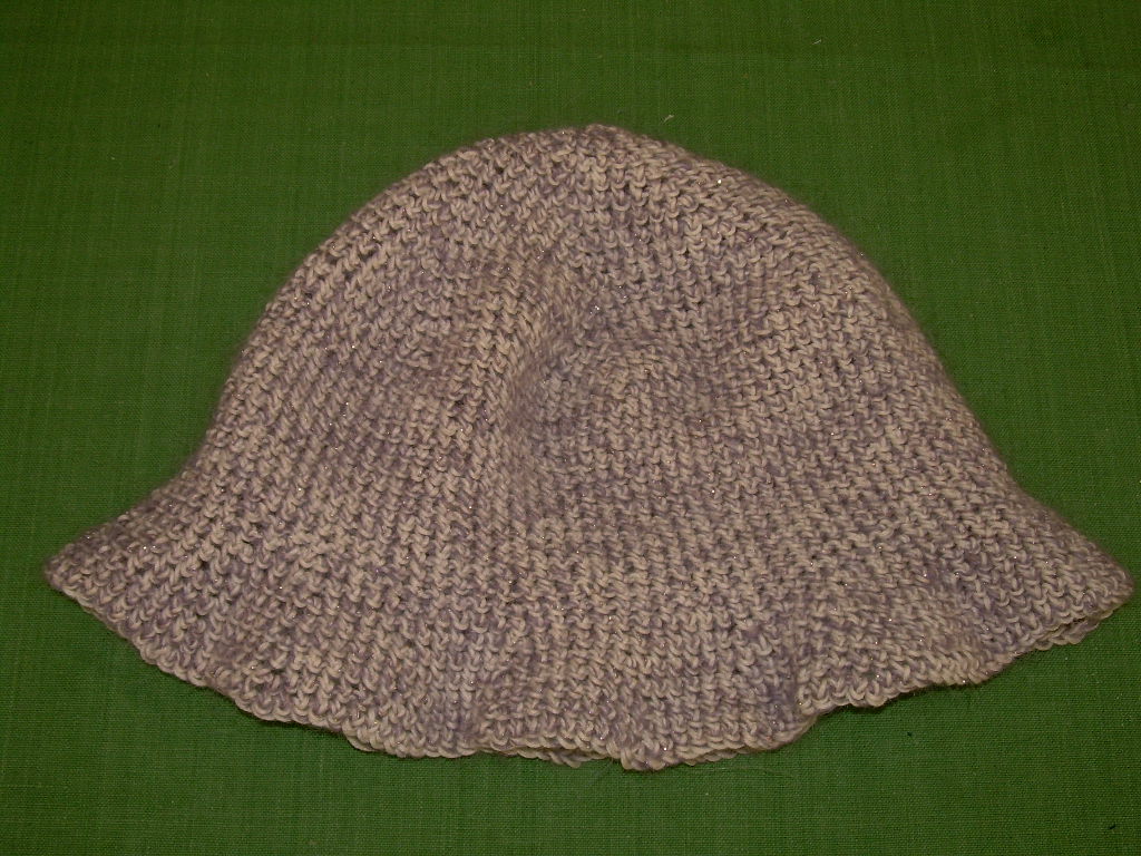 Crocheted hat shown from the side